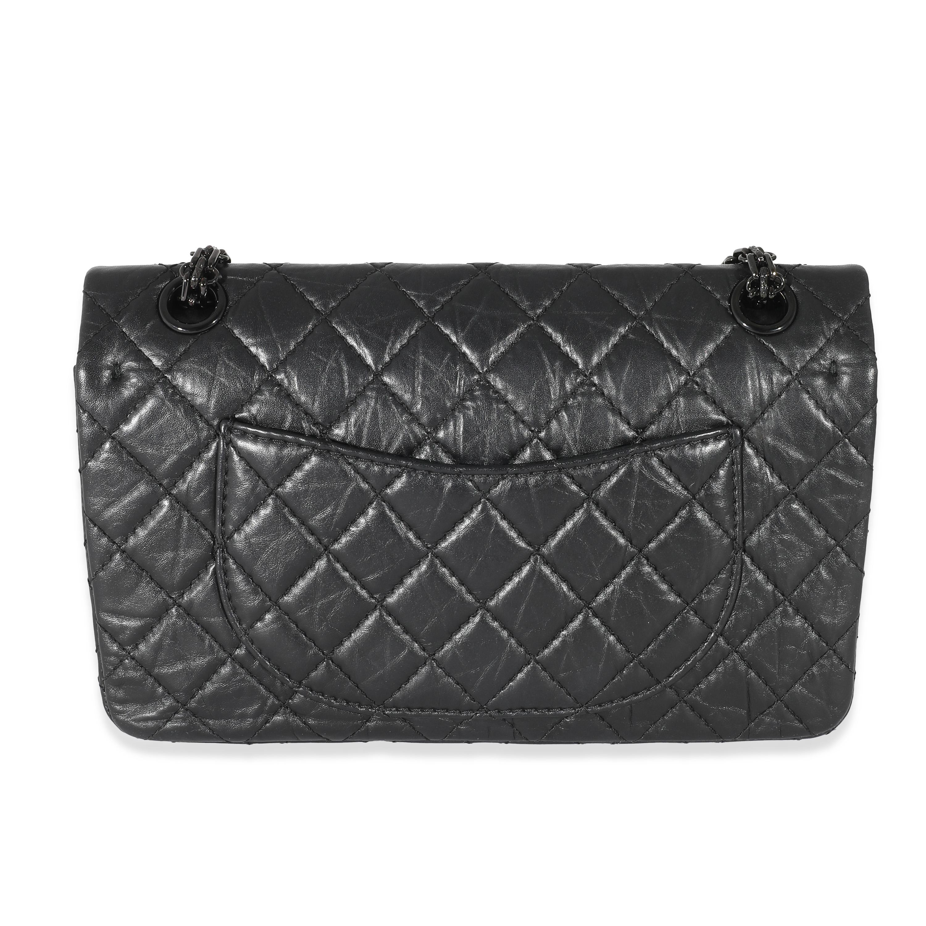 Chanel So Black Quilted Calfskin 2.55 Reissue 225 Double Flap Bag In Excellent Condition In New York, NY