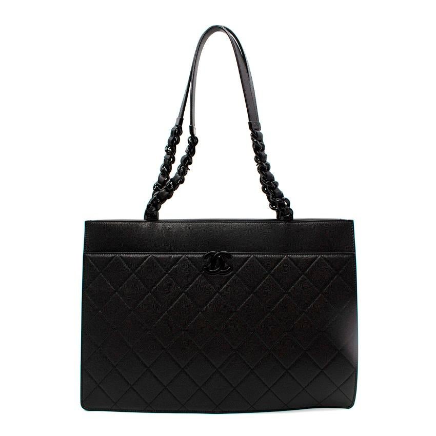 Chanel So Schwarz Gesteppte Kaviar Leder Große Einkaufstasche 1