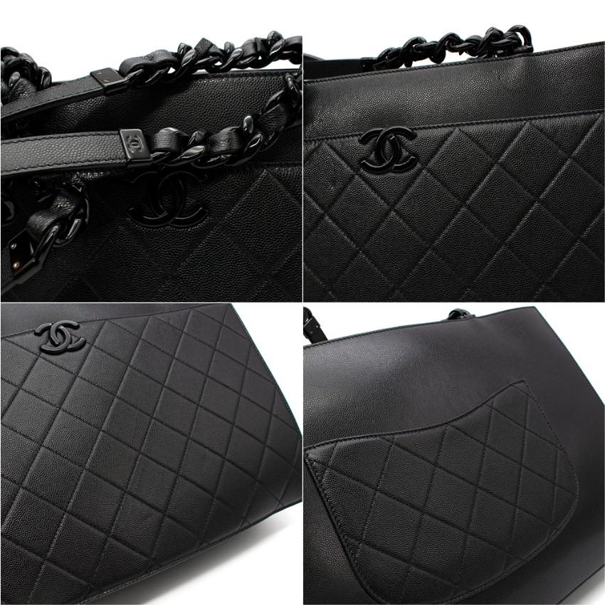 Chanel So Schwarz Gesteppte Kaviar Leder Große Einkaufstasche 2