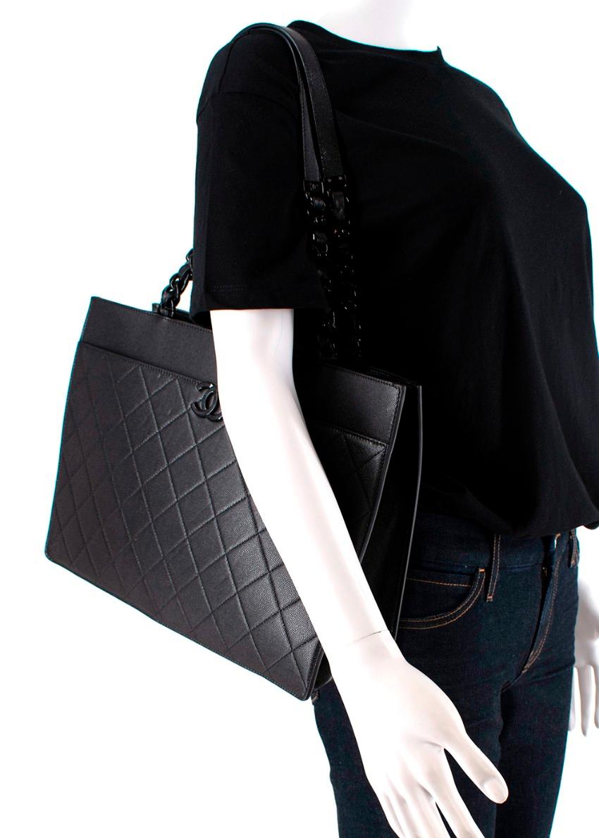 Chanel So Schwarz Gesteppte Kaviar Leder Große Einkaufstasche 5
