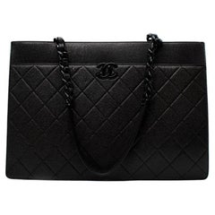 Chanel So Schwarz Gesteppte Kaviar Leder Große Einkaufstasche