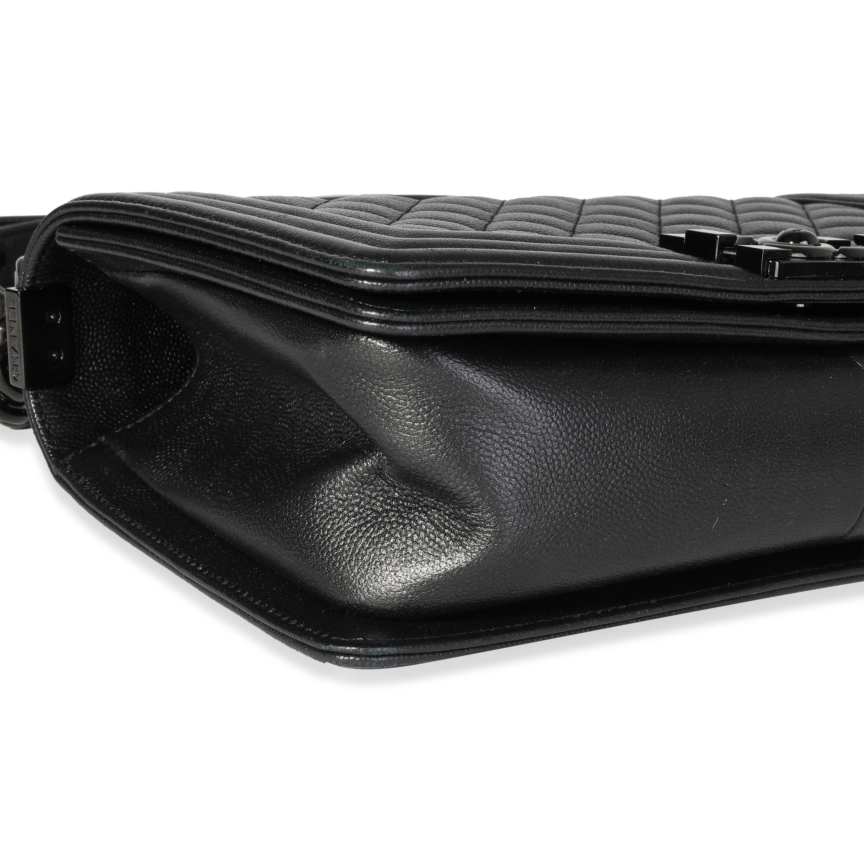 Chanel So Black Quilted Caviar Old Medium Boy Bag For Sale at 1stDibs