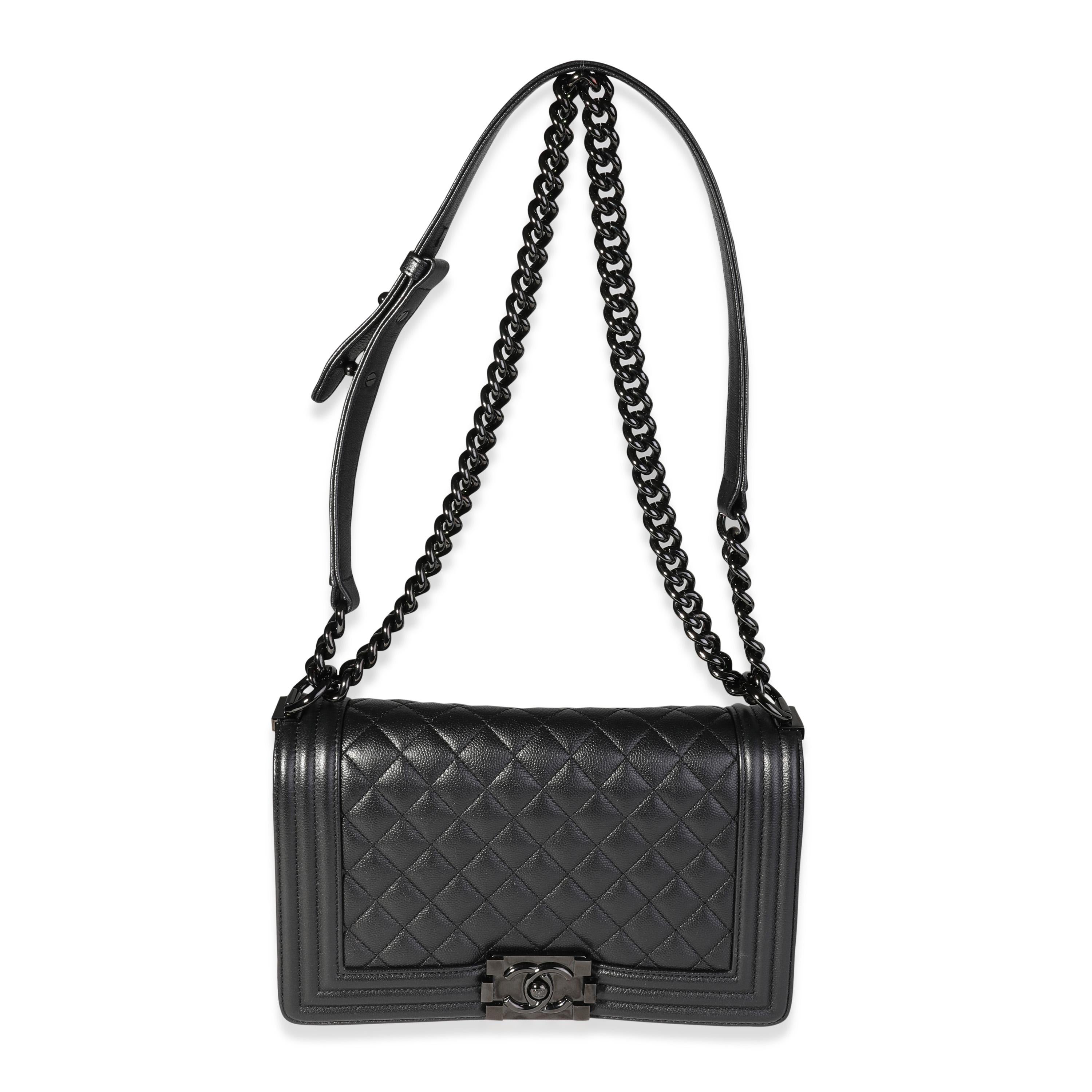 Chanel So Black Quilted Caviar Old Medium Boy Bag For Sale at 1stDibs