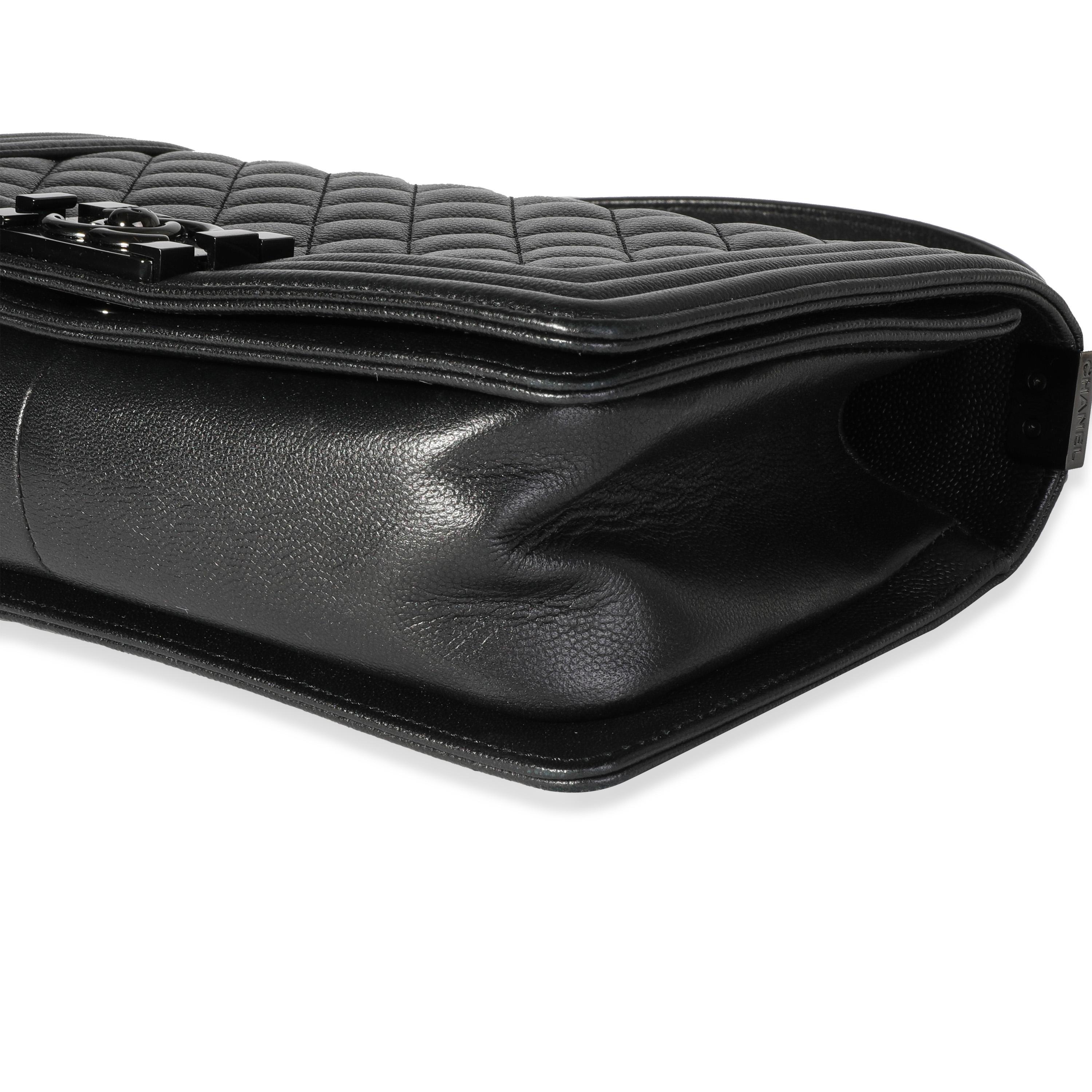 Chanel So Black Quilted Caviar Old Medium Boy Bag For Sale at 1stDibs