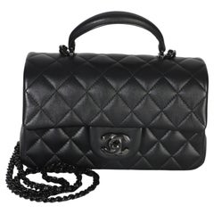 Chanel So Black Quilted Lambskin Mini Top Handle Rectangular Flap Bag