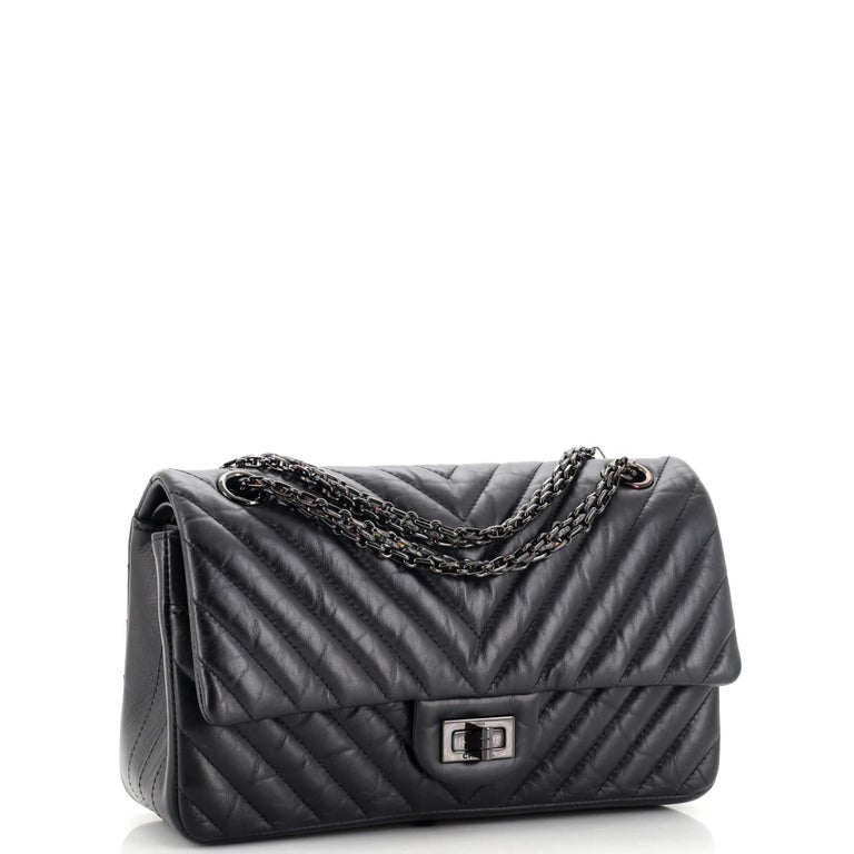 Chanel So Black Reissue 2.55 Flap Bag Chevron Aged Calfskin 225 For Sale at  1stDibs