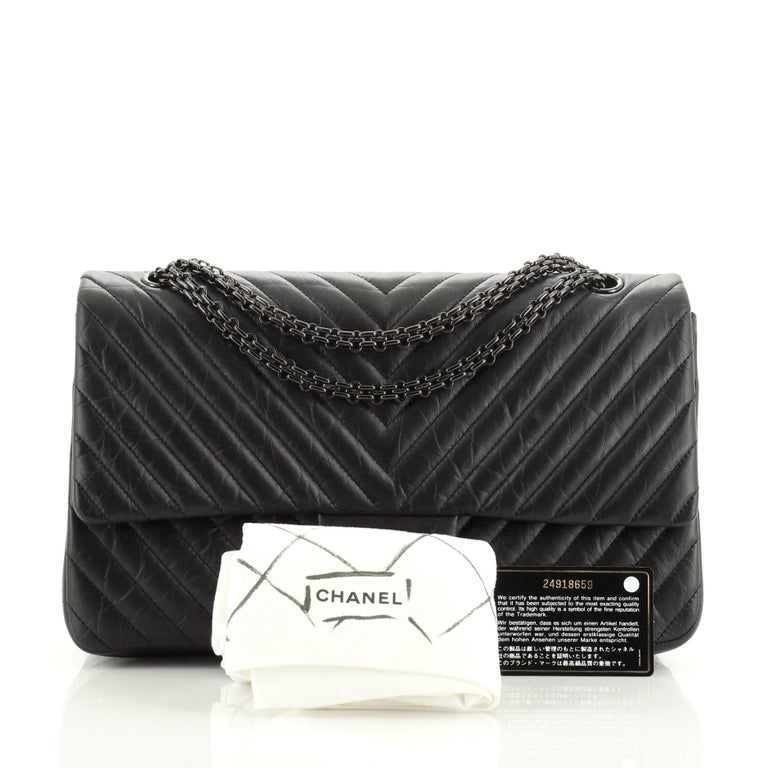 Chanel So Black Reissue 2.55 Flap Bag Chevron Aged Calfskin 225 at 1stDibs