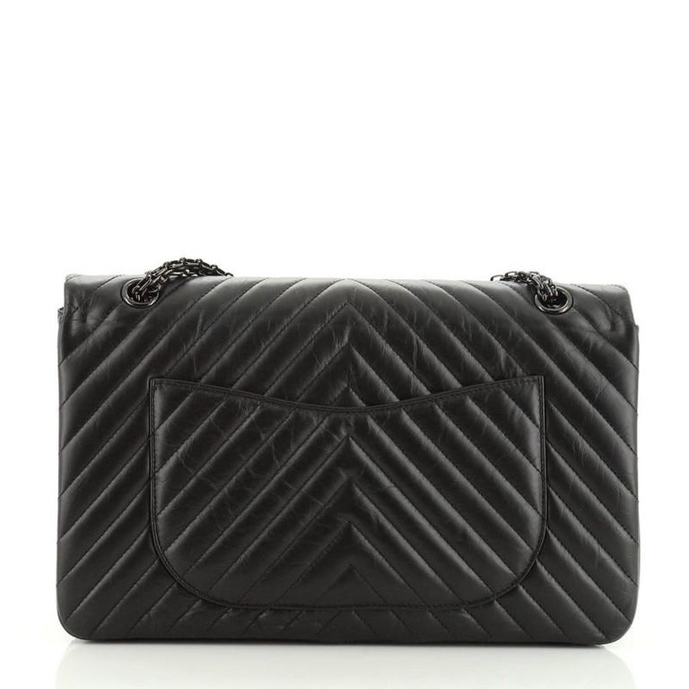Chanel So Black Reissue 2.55 Flap Bag Chevron Aged Calfskin 227 at 1stDibs