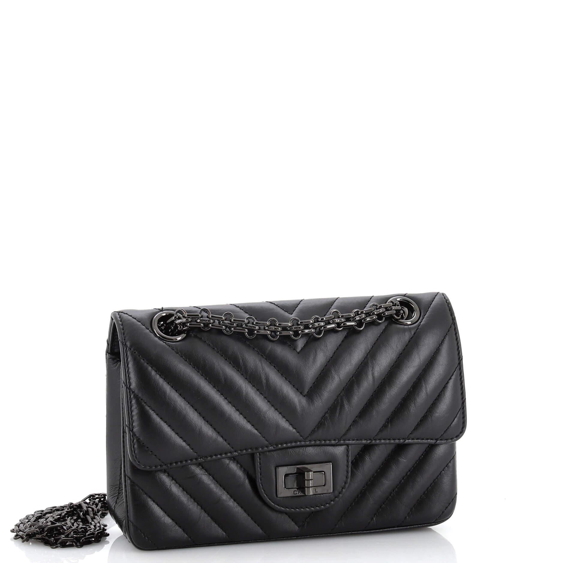 Chanel So Black Reissue 2.55 Flap Bag Chevron Aged Calfskin Mini In Good Condition In NY, NY