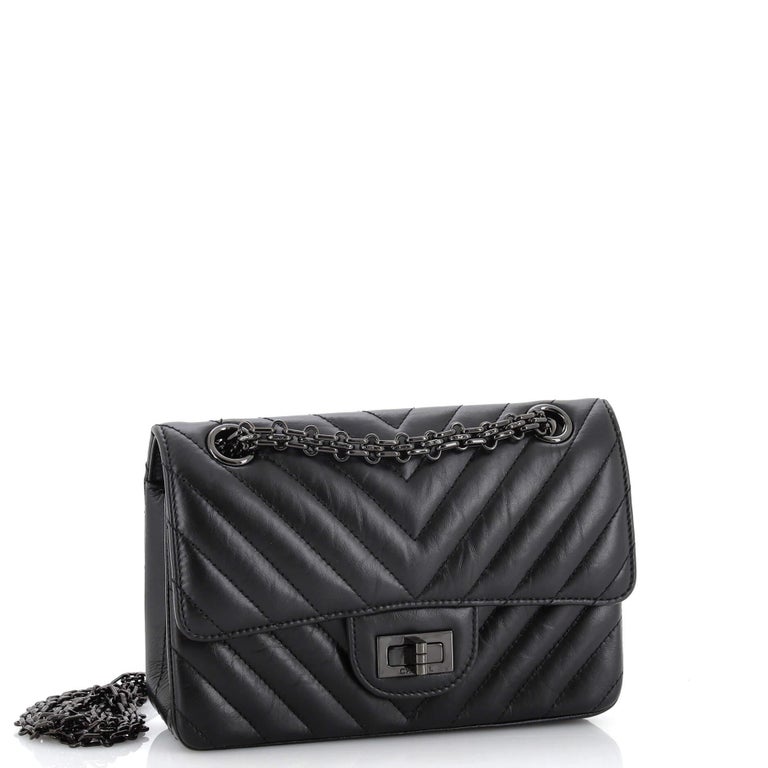 Chanel So Black Reissue 2.55 Flap Bag Chevron Aged Calfskin Mini For Sale  at 1stDibs