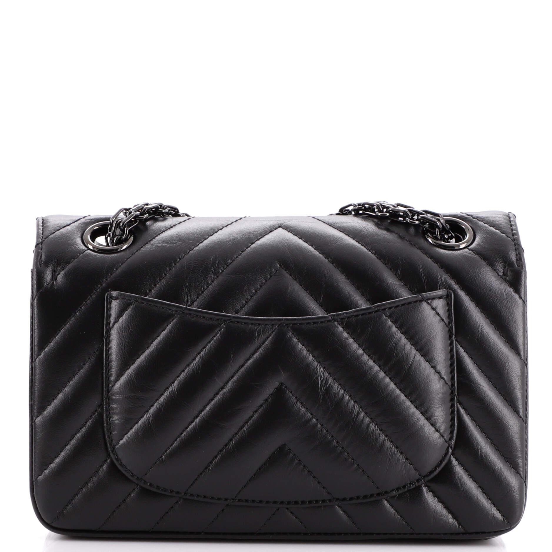 Women's or Men's Chanel So Black Reissue 2.55 Flap Bag Chevron Aged Calfskin Mini