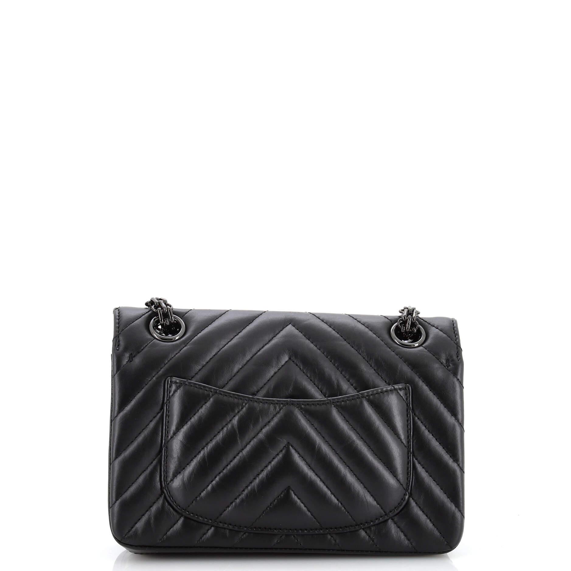 Women's or Men's Chanel So Black Reissue 2.55 Flap Bag Chevron Aged Calfskin Mini