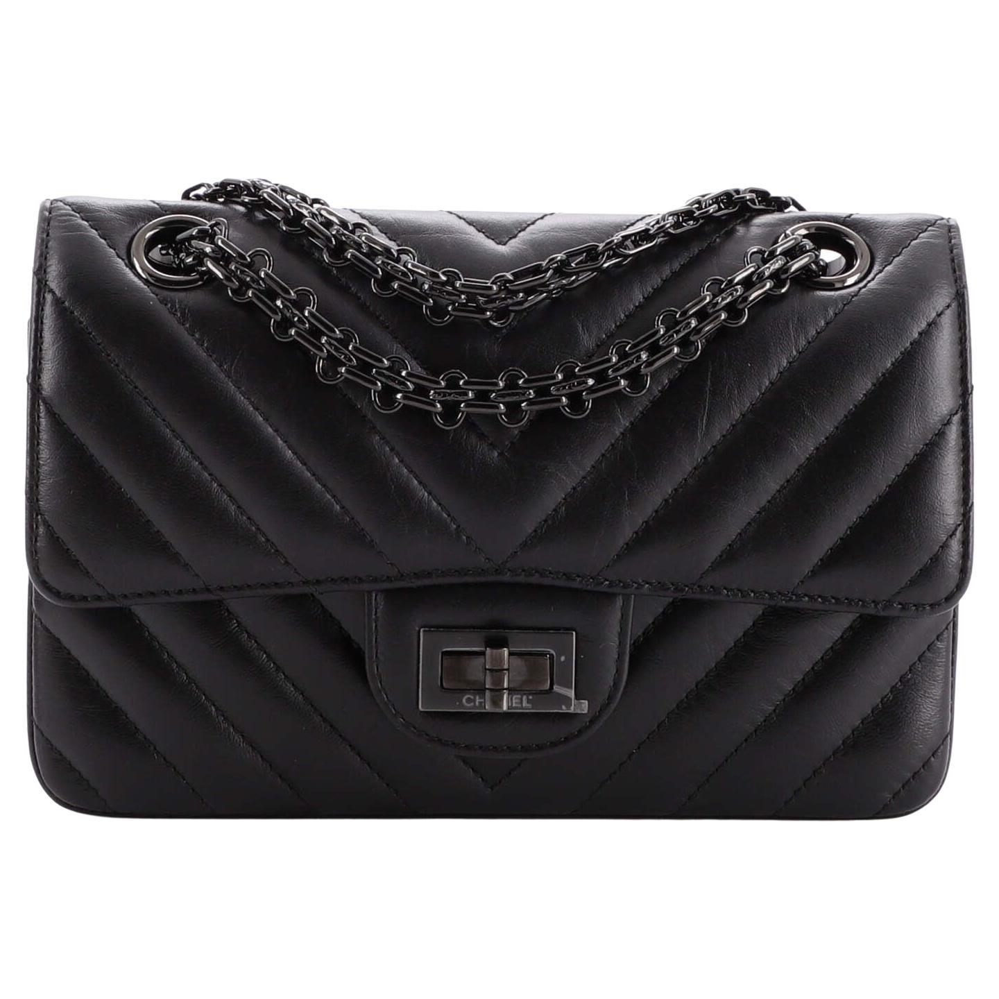 Chanel So Black Reissue 2.55 Flap Bag Chevron Aged Calfskin Mini
