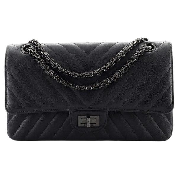 Chanel So Black Reissue 2.55 Flap Bag Chevron Sheepskin 225