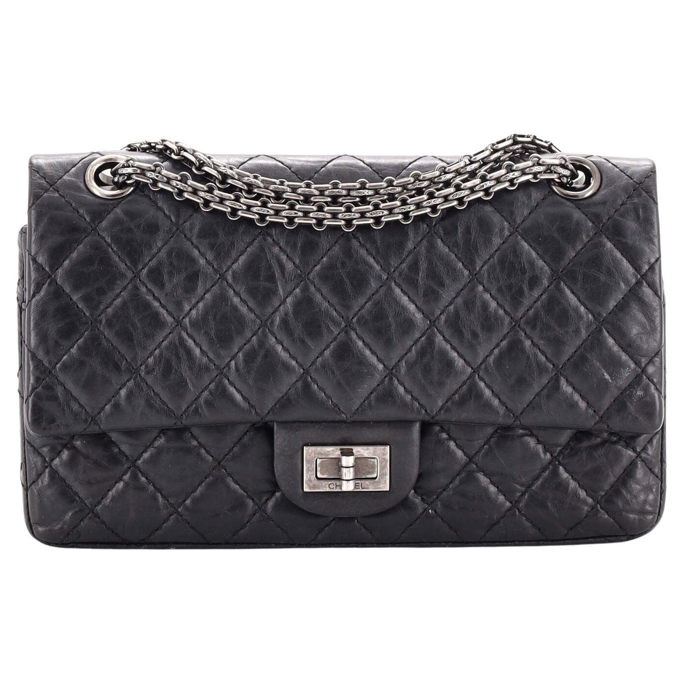 Chanel So Black Reissue 2.55 Flap Bag Quilted Aged Calfskin 225