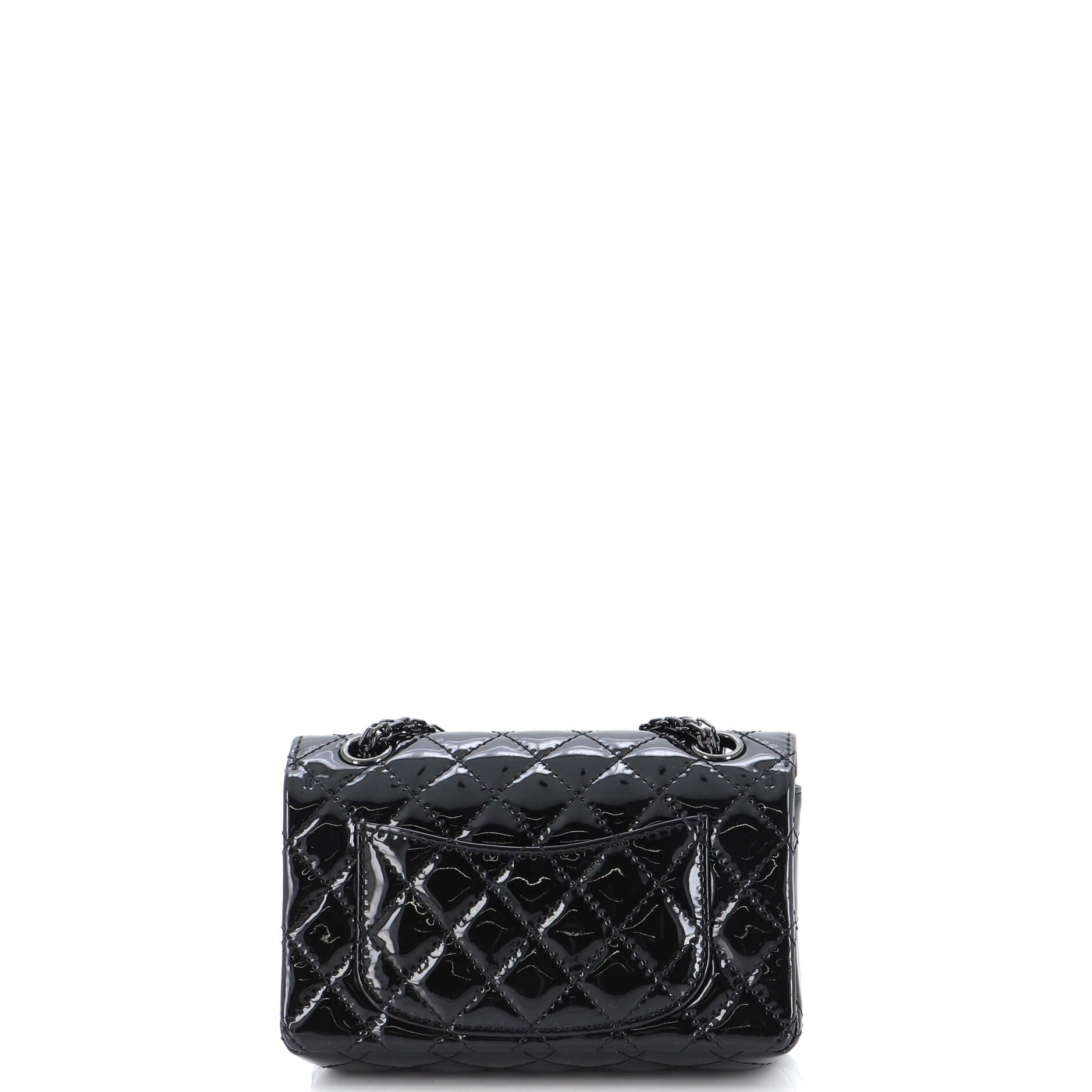 Chanel So Black Reissue 2.55 Flap Bag Quilted Patent Mini In Good Condition In NY, NY