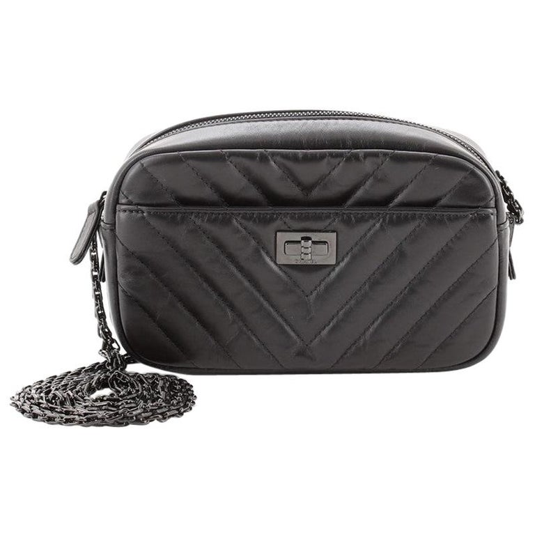 Chanel So Black Reissue Camera Crossbody Bag Chevron Aged Calfskin Mini