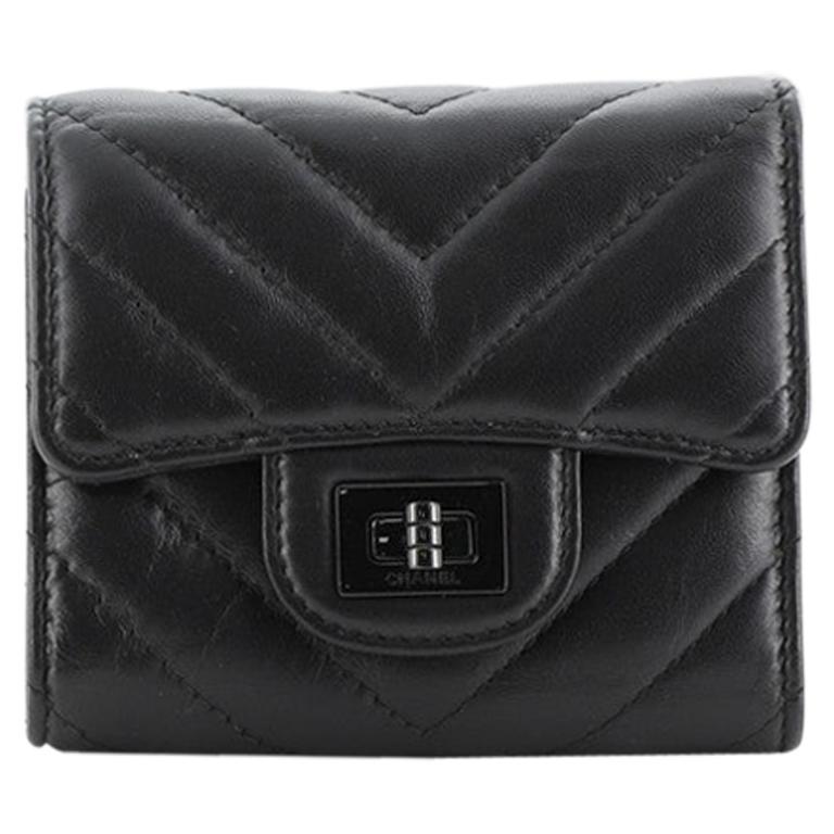 Chanel So Black Reissue Compact Wallet Chevron Sheepskin