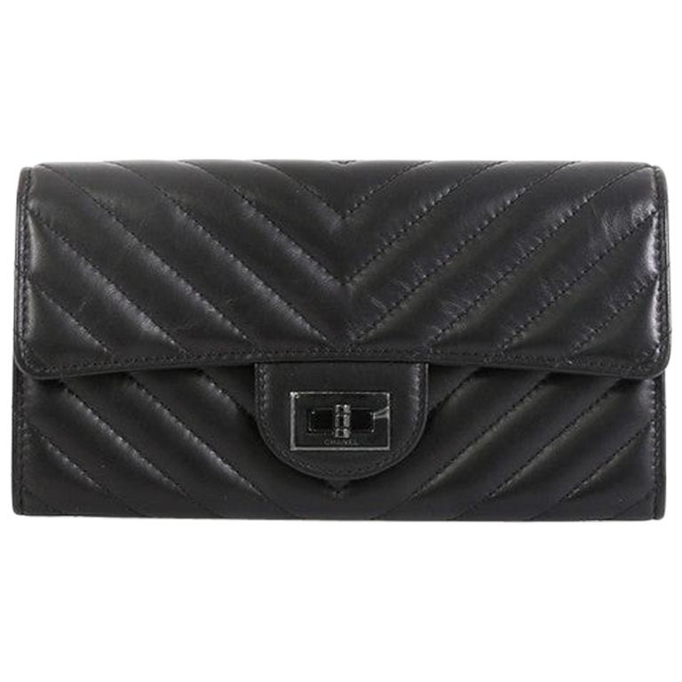 Chanel So Black Reissue Flap Wallet Chevron Leather Long