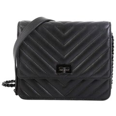 Chanel So Black Reissue Square Wallet on Chain Chevron Aged Calfskin