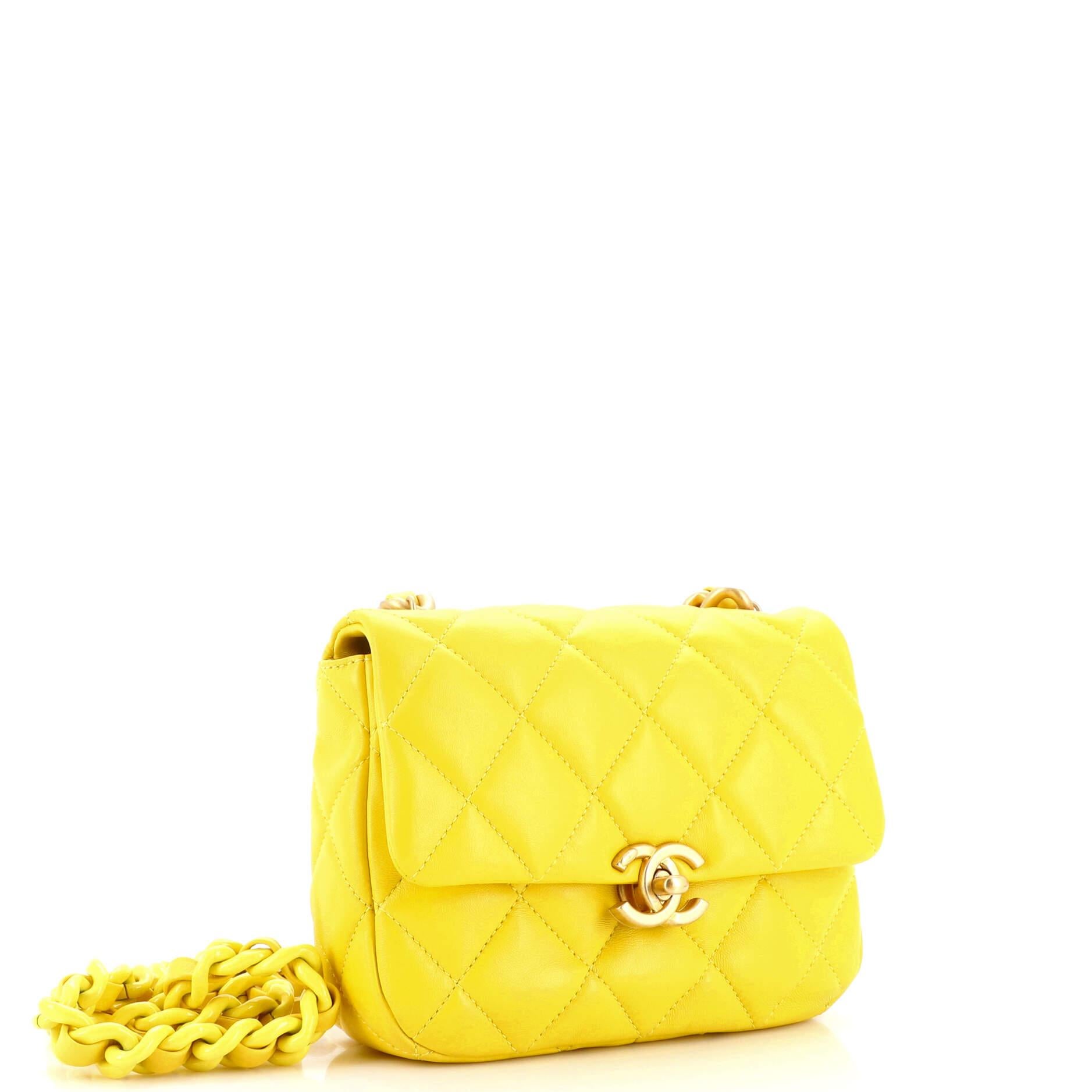 Chanel So Black Square Classic Single Flap Bag Quilted Lambskin Mini In Good Condition In NY, NY
