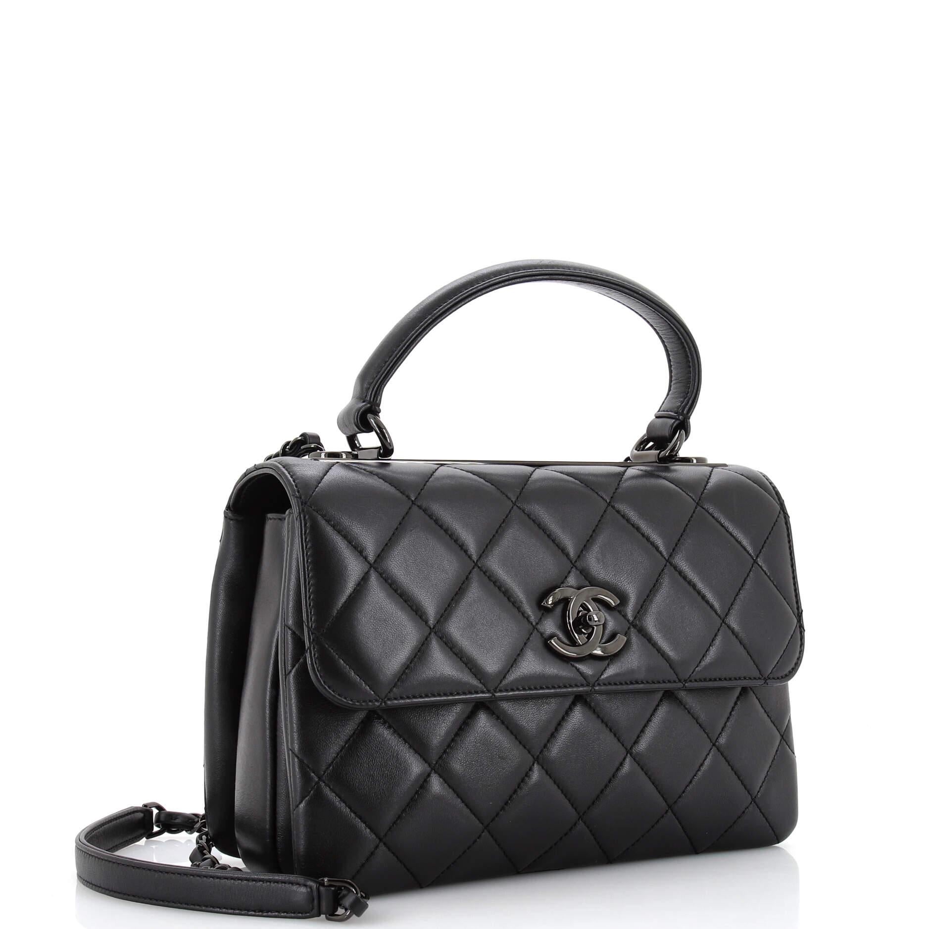 Chanel So Black Trendy CC Top Handle Bag Quilted Lambskin Small In Good Condition In NY, NY