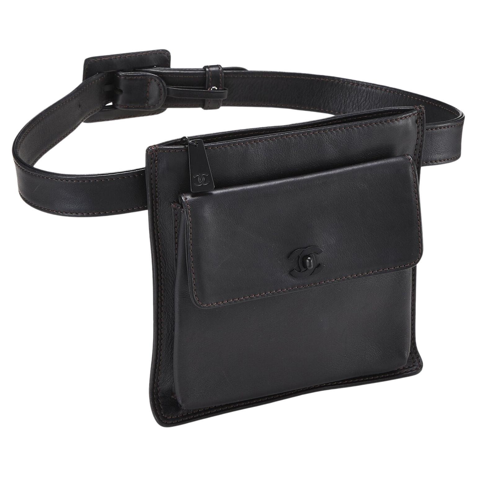 Chanel So Black Vintage Rare Waist Bum Belt Bag Fanny Pack Bag For Sale