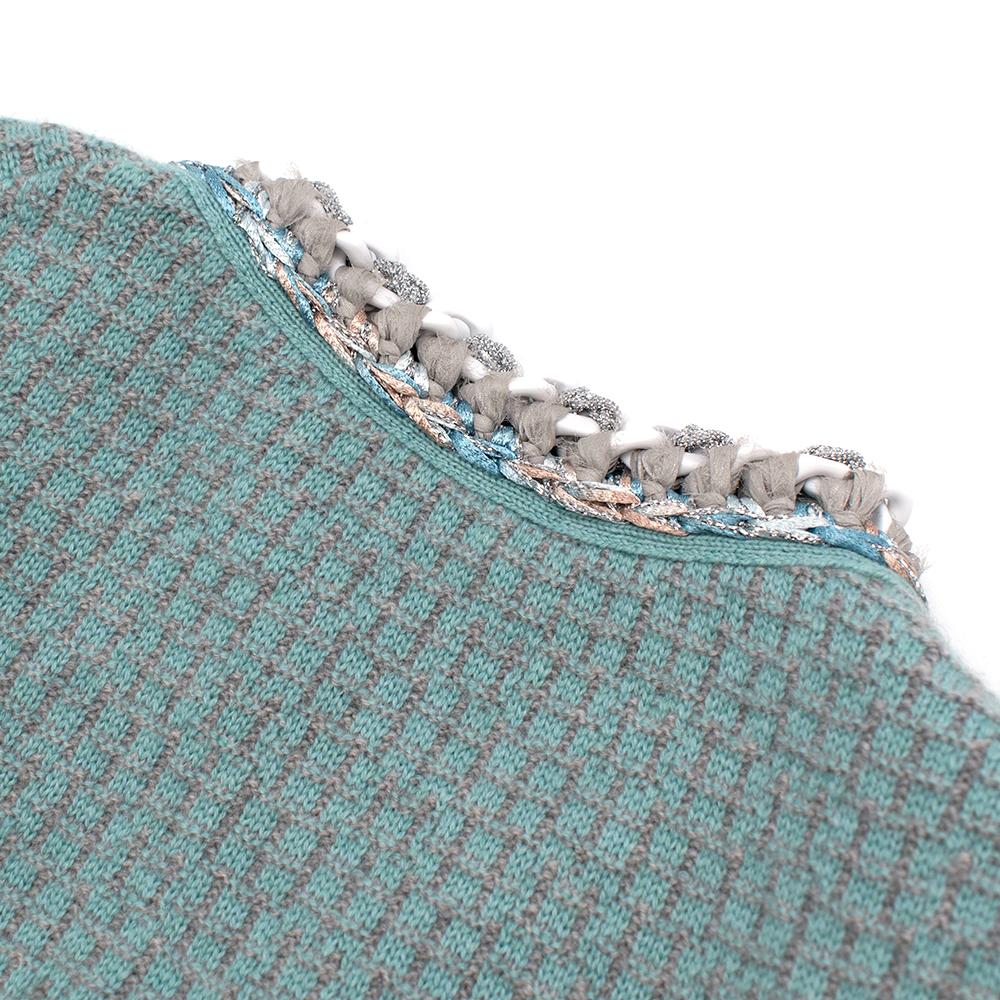 Blue Chanel Soft Cashmere Knit Chain Trim Cardigan - Size US 0-2