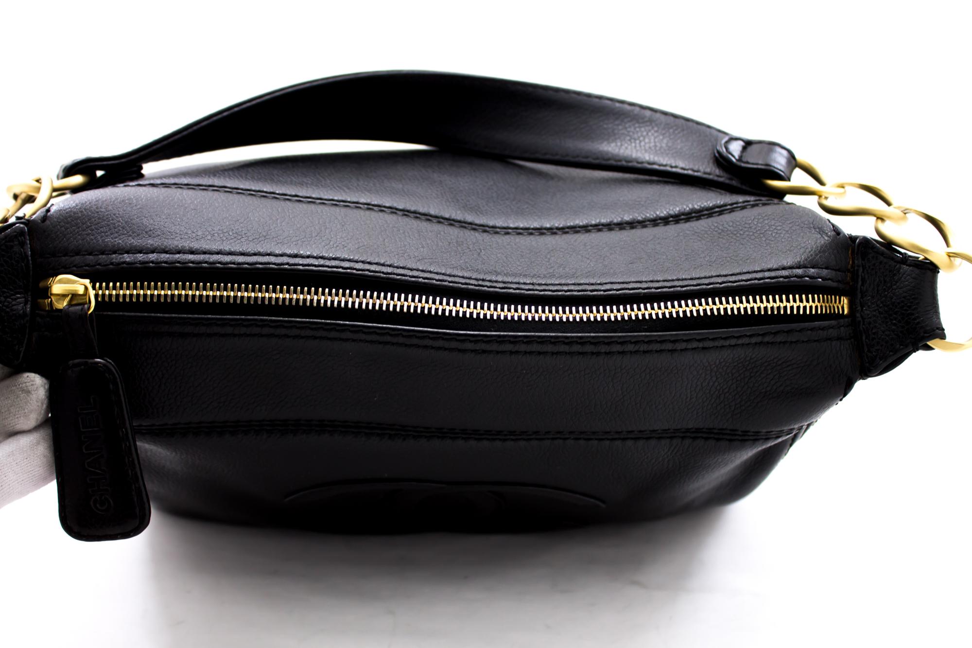 CHANEL Soft Caviar Chain Shoulder Bag Leather Black Zipper 5