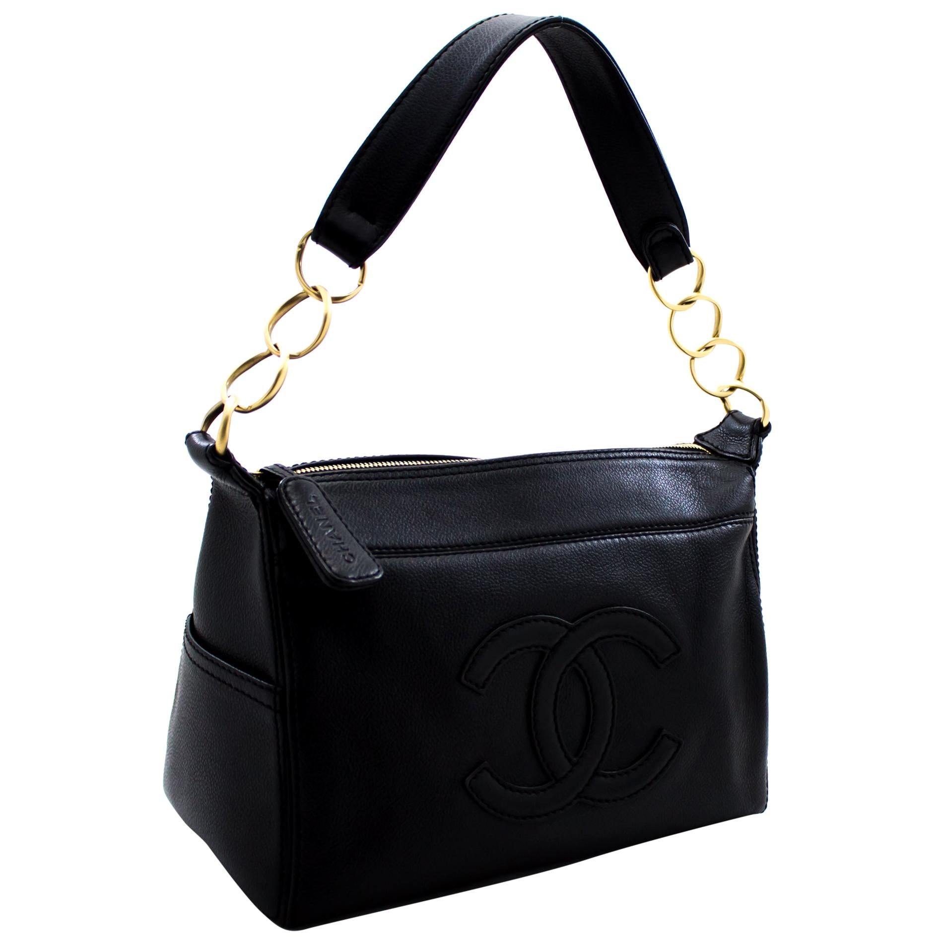 CHANEL Soft Caviar Chain Shoulder Bag Leather Black Zipper