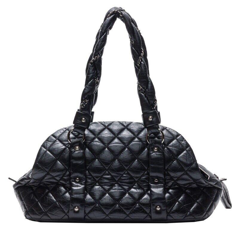Black Chanel Soft Lambskin Bubble Quilted CC Bag Top Handle Tote Bag For Sale