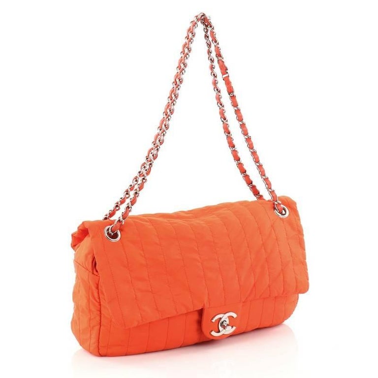 CHANEL Lambskin Quilted Jumbo Grocery By Chanel Drawstring Shopping Bag  Orange 731671