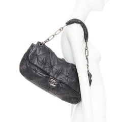CHANEL Soft Squares Origami black leather silver CC logo chain shoulder flap bag