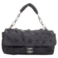 CHANEL Soft Squares Origami black leather silver CC logo chain shoulder flap bag