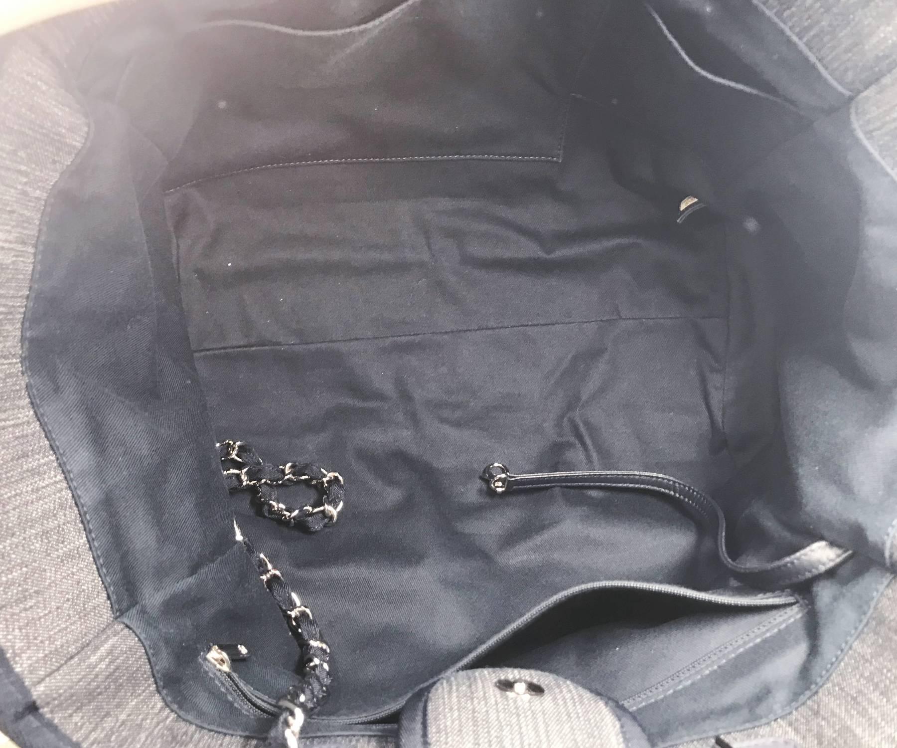 Black Chanel Sold Out Navy Denim Deauville Tote Shoulder Bag  For Sale