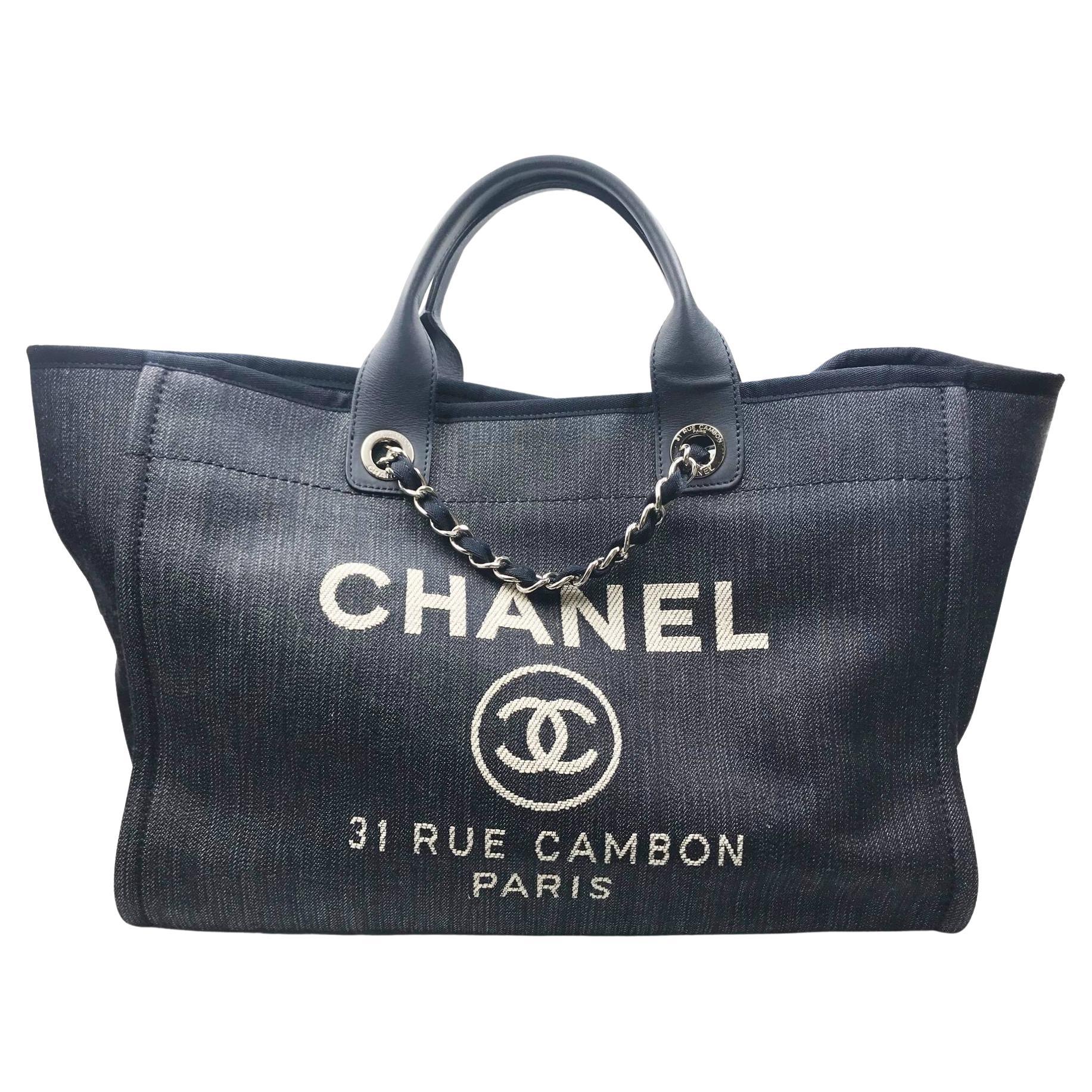 Chanel Sold Out Navy Denim Deauville Tote Shoulder Bag  For Sale