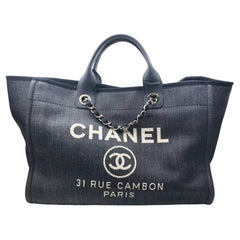 Chanel Sold Out Navy Denim Deauville Tote Shoulder Bag