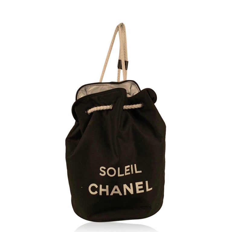 Chanel Soleil Black Cotton CC Bucket Drawstring Shoulder Bag