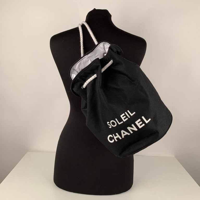 Chanel Soleil Black Cotton CC Bucket Drawstring Shoulder Bag For Sale ...