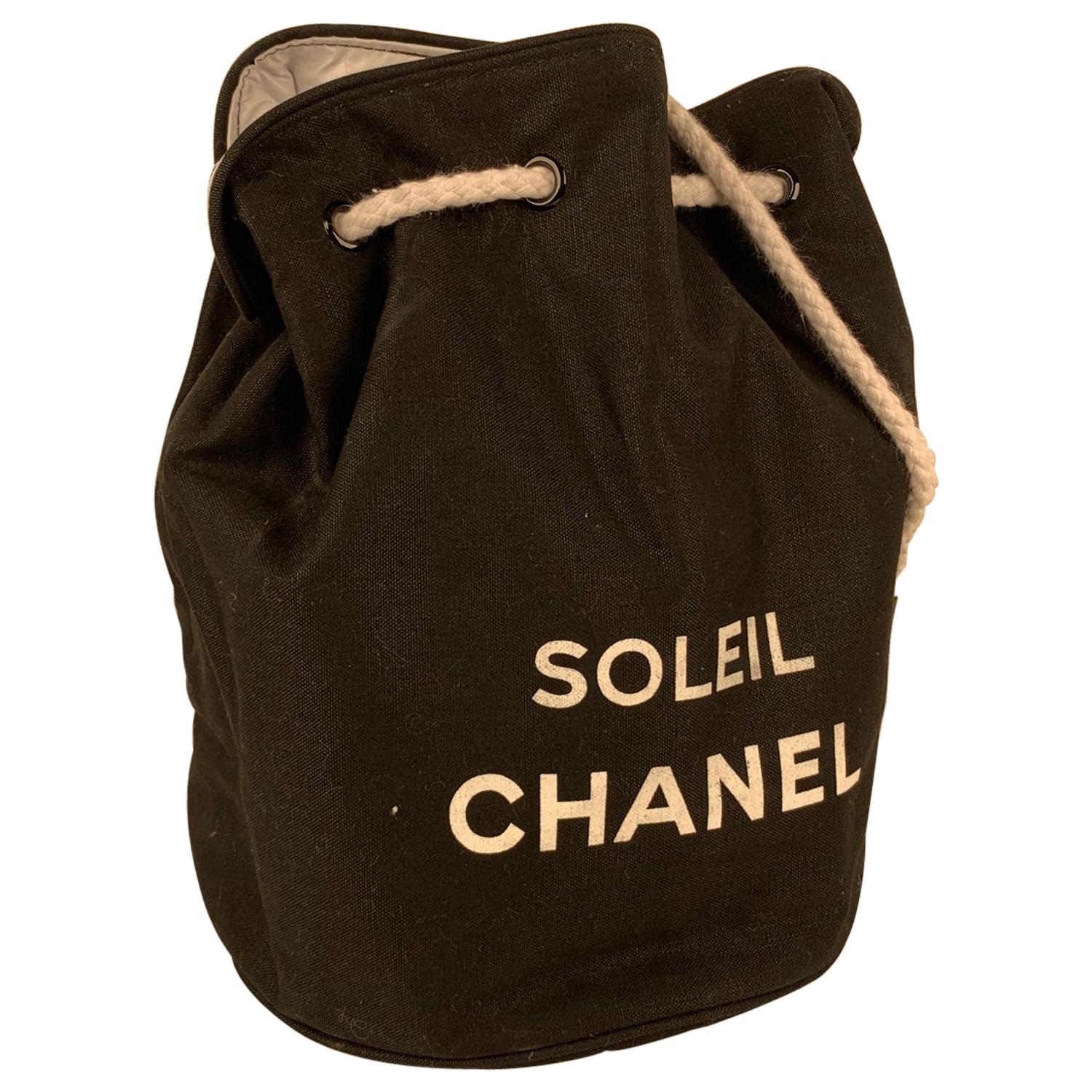 Chanel Soleil Black Cotton CC Bucket Drawstring Shoulder Bag