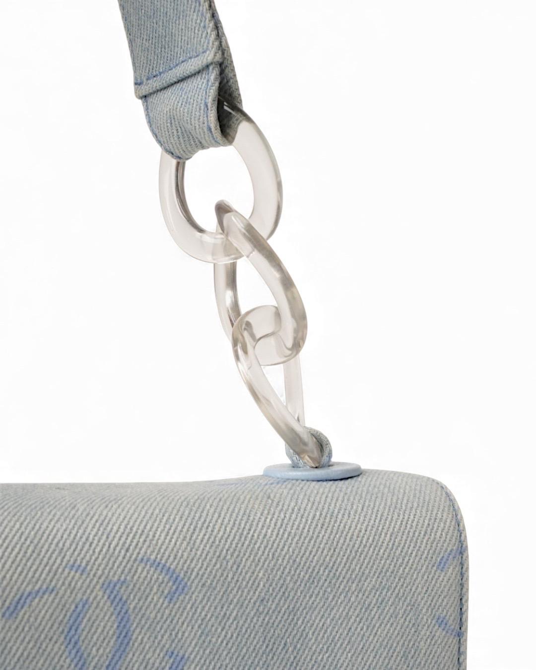 Chanel Sottospalla Chain CC Denim Azzurra en vente 6