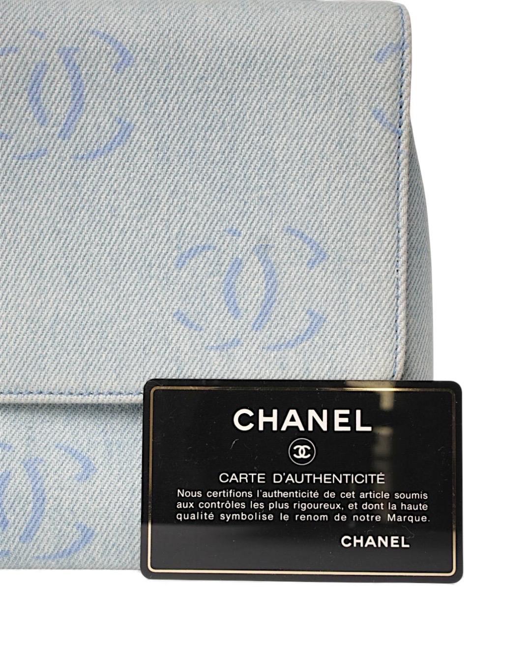 Chanel Sottospalla Chain CC Denim Azzurra en vente 7