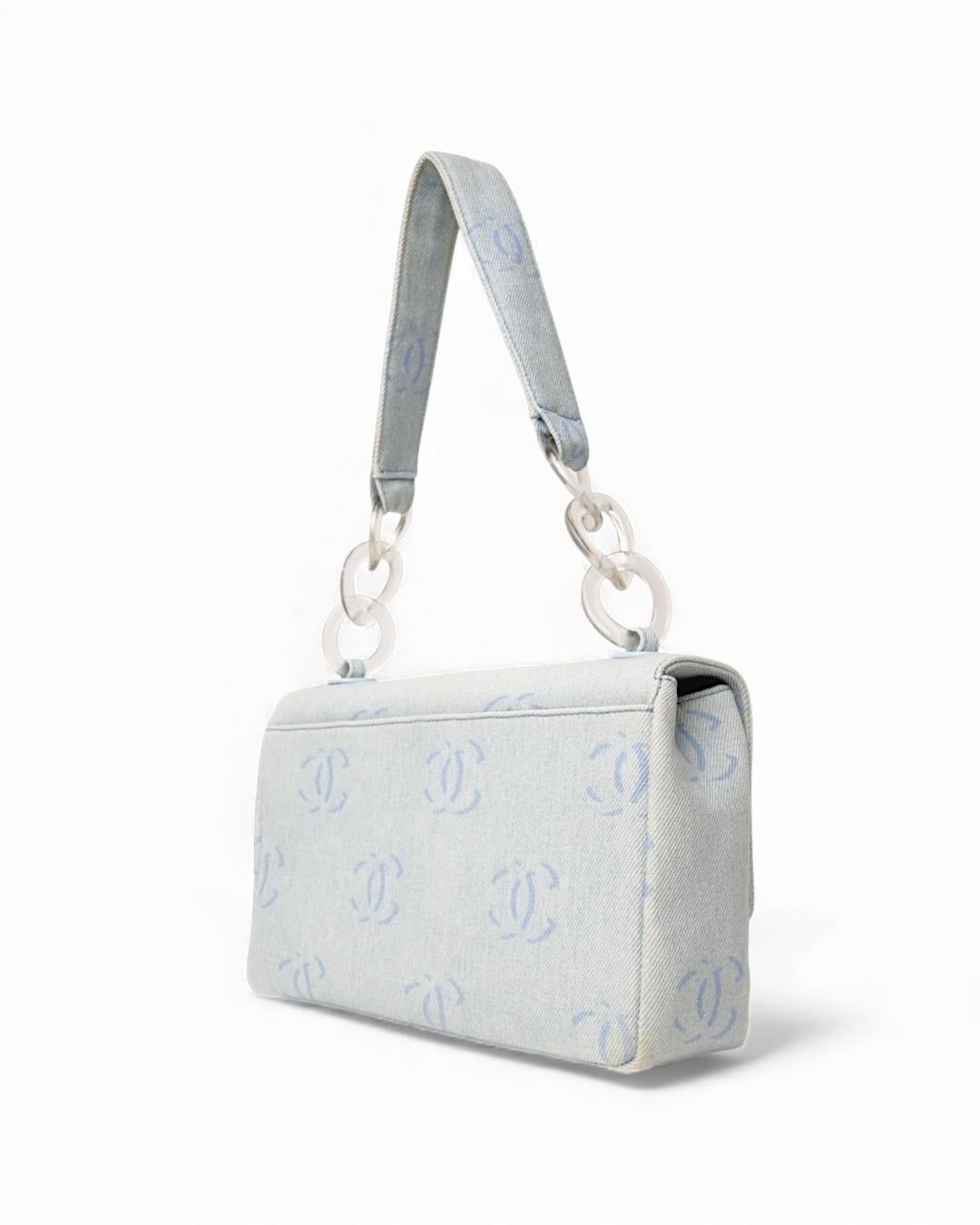 Gris Chanel Sottospalla Chain CC Denim Azzurra en vente