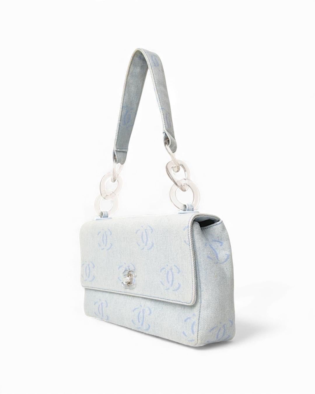 Chanel Sottospalla Chain CC Denim Azzurra en vente 1