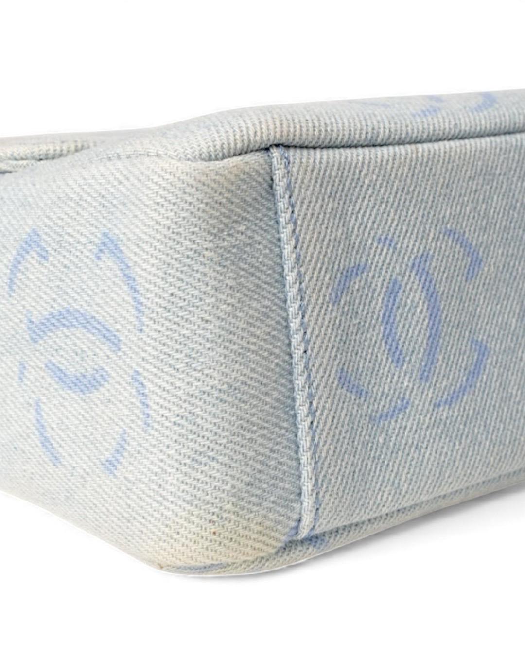 Chanel Sottospalla Chain CC Denim Azzurra en vente 4