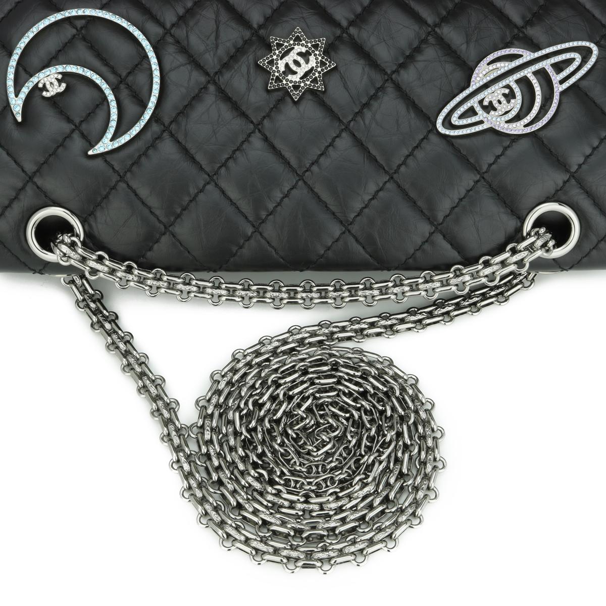 CHANEL Space Charms 2.55 Reissue 225 Flap Bag Black Aged Calfskin 2017 For Sale 7