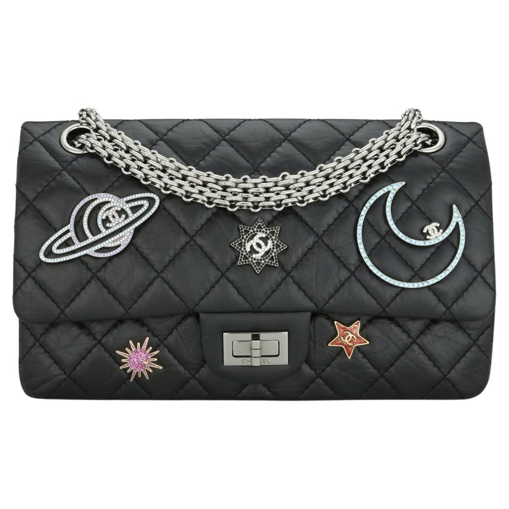 CHANEL Space Charms 2.55 Reissue 225 Flap Bag Black Aged Calfskin 2017 For Sale