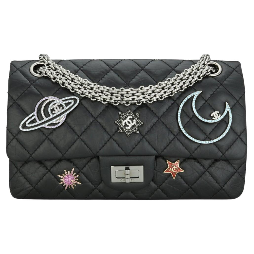 CHANEL Space Charms 2.55 Reissue 225 Flap Bag Black Aged Calfskin 2017