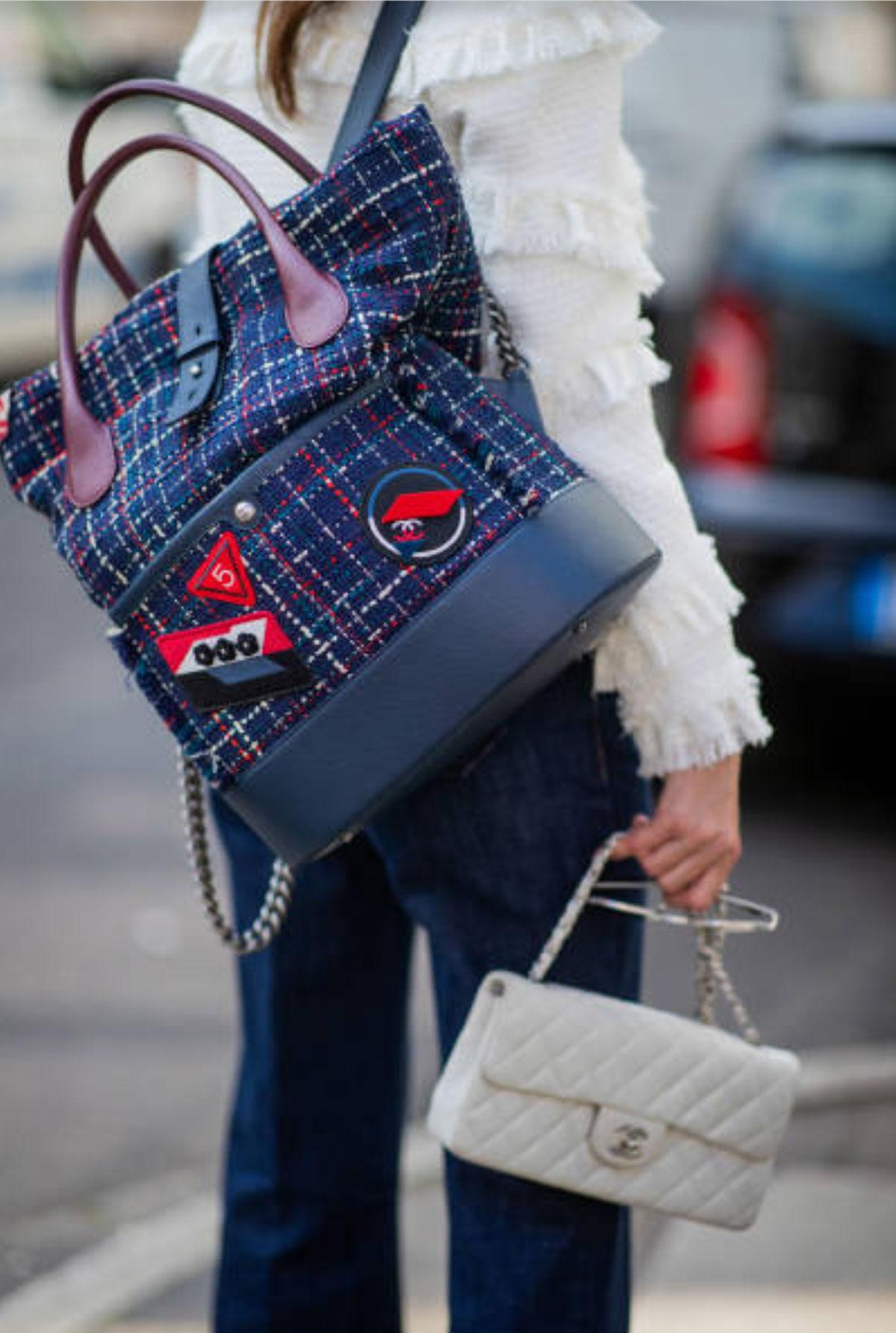 Black Chanel Space Flight Handle Logo New Tweed Blue Navy Backpack For Sale