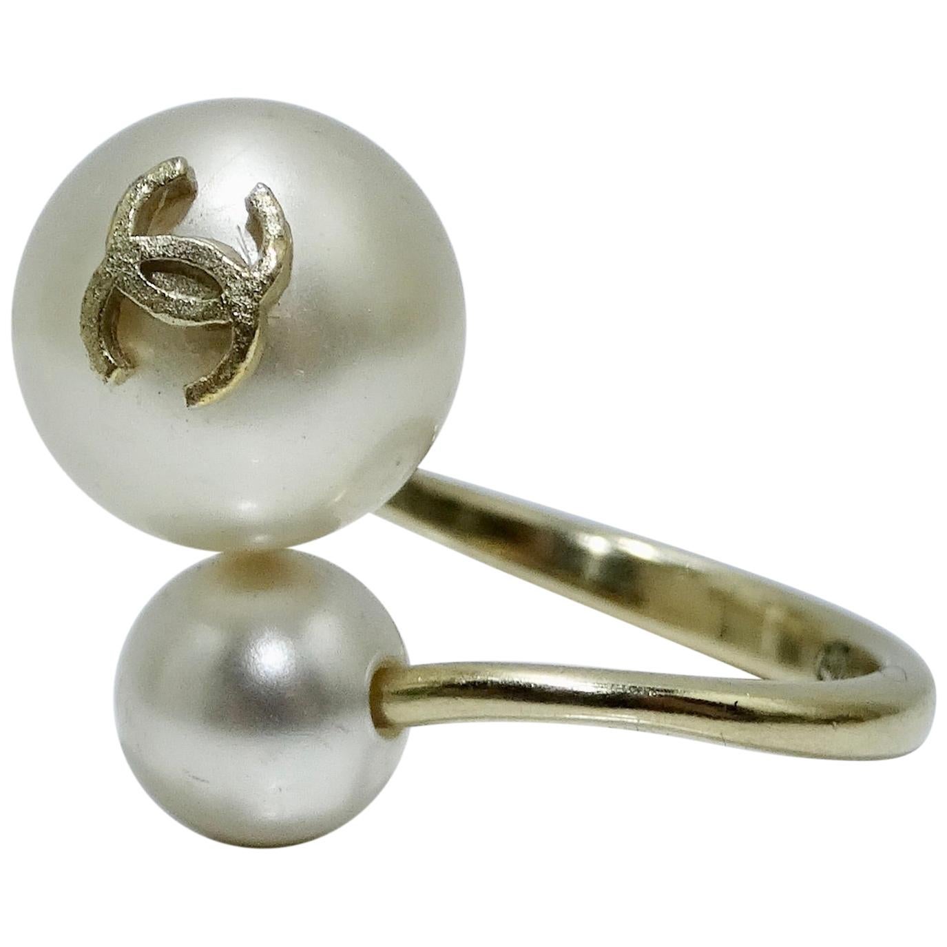 Chanel Spiral Faux Pearl Ring